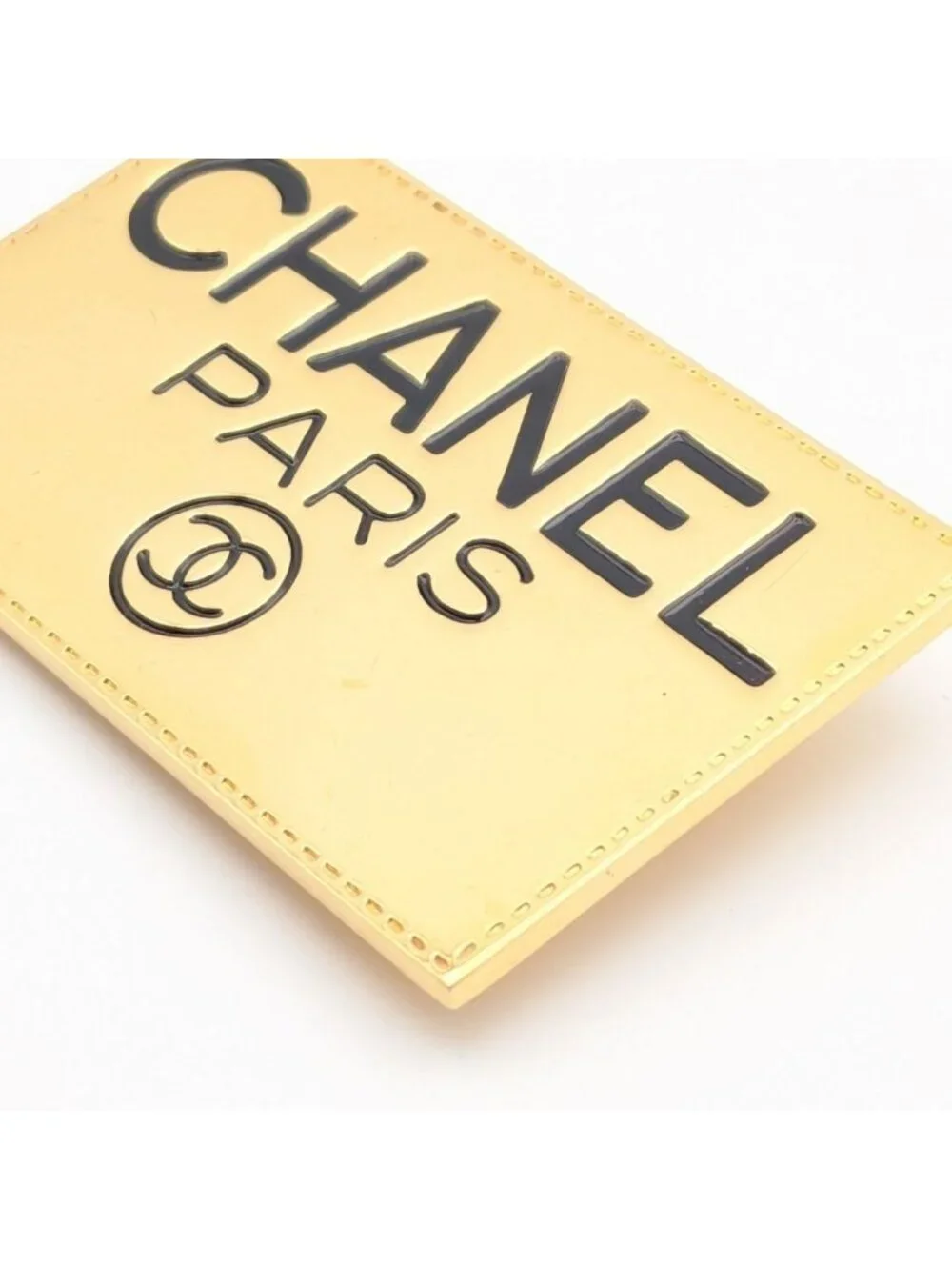 Chanel Brooch CC Logo Plate Gold First Era Vintage